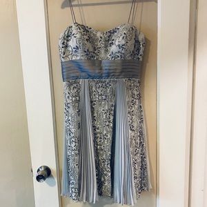 Blue grey satin and lace vintage inspired dress